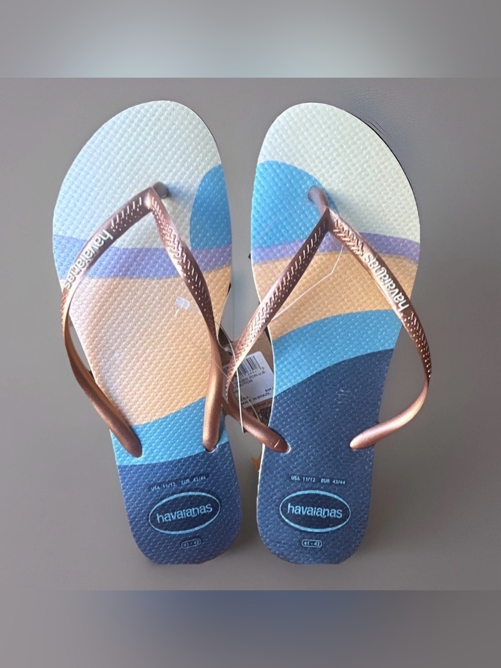 Havaianas Women's Multicolor Striped Flip Flops with Bronze Straps Size US 11/12